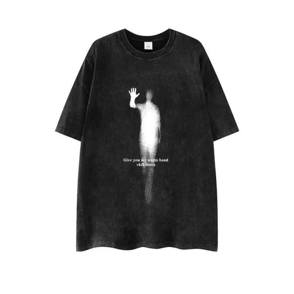 Heavyweight 260g Hip-Hop Dark Abstract Washed Vintage Pure Cotton Loose Short-Sleeve T-Shirt - European American Trendy Style