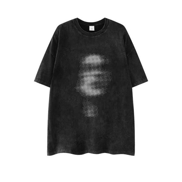 Heavyweight 260g Hip-Hop Dark Abstract Washed Vintage Pure Cotton Loose Short-Sleeve T-Shirt - European American Trendy Style