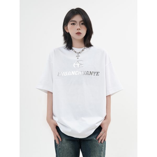 Heavyweight American Street Style Short Sleeve T-Shirt for Men & Women, Loose Fit with Small Collar, Trendy 90s Inspired Fashion.