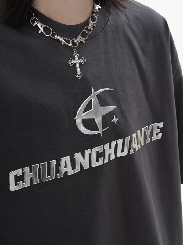 Heavyweight American Street Style Short Sleeve T-Shirt for Men & Women, Loose Fit with Small Collar, Trendy 90s Inspired Fashion.