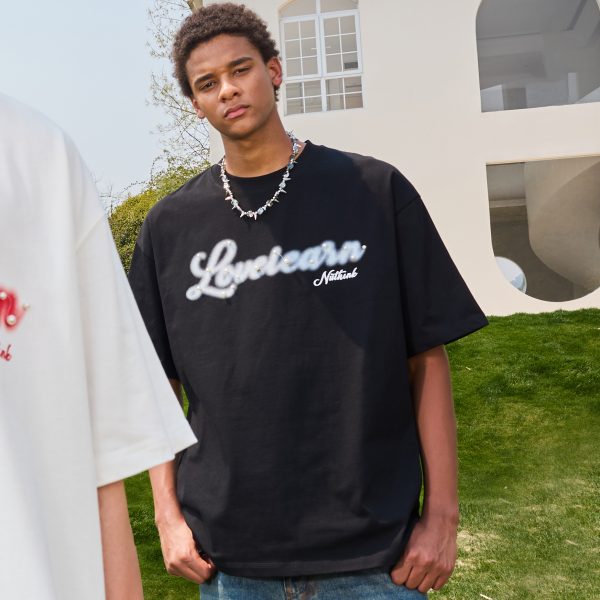 Heavyweight American Vintage Pearl Letter Print Short Sleeve T-Shirt Unisex Loose Fit 2025 Summer Streetwear