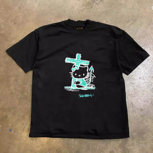 Heavyweight Couple's Loose Short-Sleeve T-Shirt in 260g Pure Cotton - Charitable Upward Hero Design, Unisex Casual Style