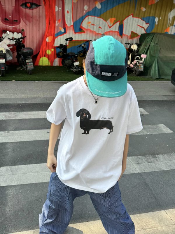 Heavyweight Dachshund Print Short Sleeve T-Shirt - Vintage Unisex Loose Fit, Trendy 90s Inspired Casual Top