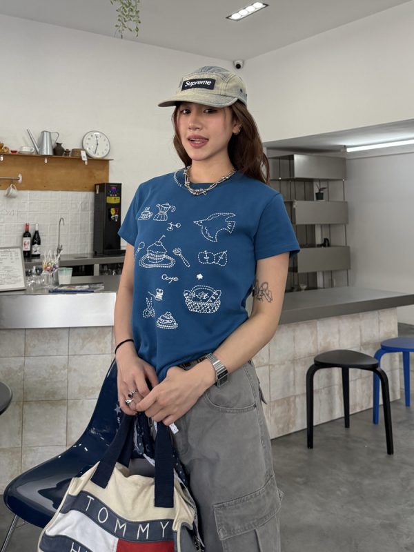 Heavyweight Embroidered Micro Loose Short Sleeve T-Shirt for Women - Versatile Summer Top, Casual Style, Y2K Fashion