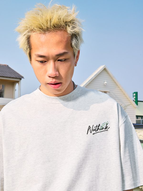 Heavyweight Floral Embroidery Letter Short Sleeve T-Shirt for Men - Streetwear Loose Fit Hip Hop Style - Summer 2025 Fashion