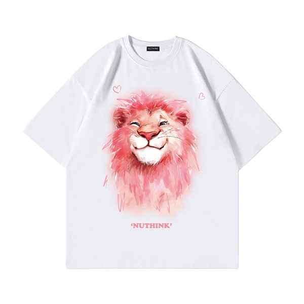 Heavyweight Lion Print Short Sleeve Men's T-Shirt â€“ Trendy Loose Fit Plus Size Summer Style for Couples