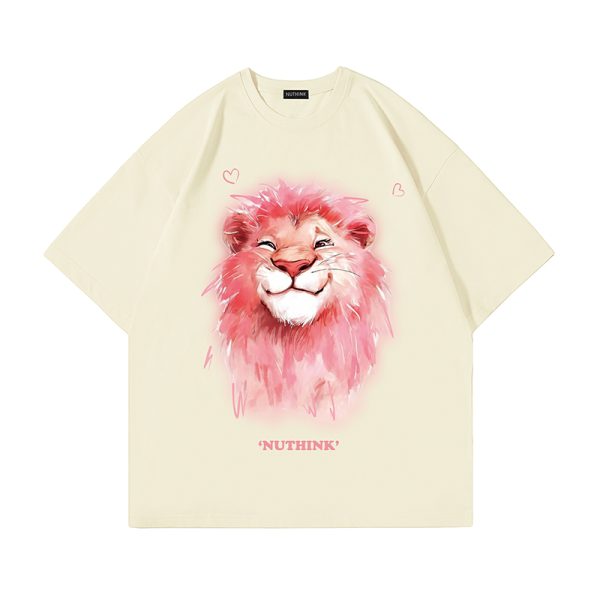 Heavyweight Lion Print Short Sleeve Men's T-Shirt â€“ Trendy Loose Fit Plus Size Summer Style for Couples