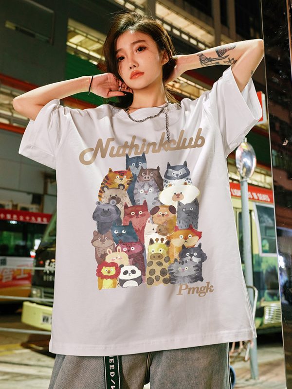 Heavyweight Loose Plus-Size Cartoon Animal T-Shirt for Men, Short Sleeve Summer Trendy Oversized Tee, Casual Streetwear