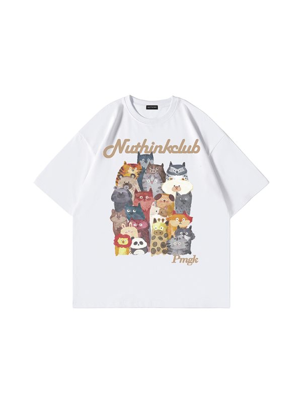 Heavyweight Loose Plus-Size Cartoon Animal T-Shirt for Men, Short Sleeve Summer Trendy Oversized Tee, Casual Streetwear