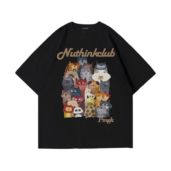 Heavyweight Loose Plus-Size Cartoon Animal T-Shirt for Men, Short Sleeve Summer Trendy Oversized Tee, Casual Streetwear