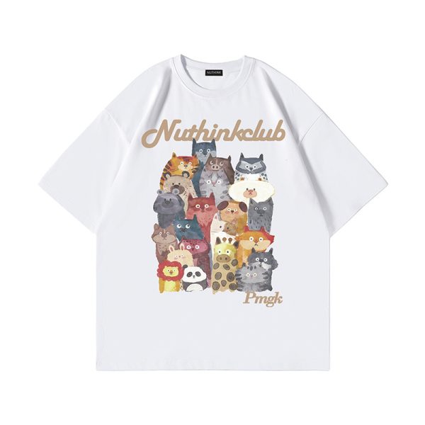 Heavyweight Loose Plus-Size Cartoon Animal T-Shirt for Men, Short Sleeve Summer Trendy Oversized Tee, Casual Streetwear