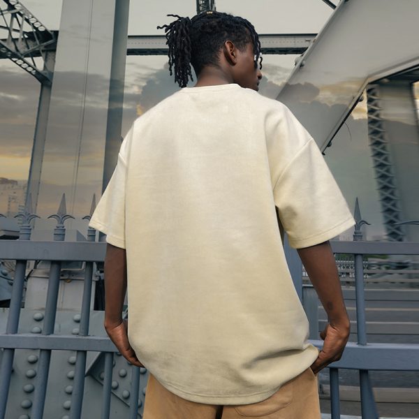 Heavyweight Solid Color Suede Short Sleeve T-Shirt for Men - Loose Fit Trendy Summer Streetwear Top
