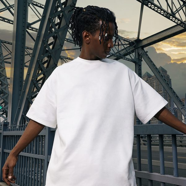 Heavyweight Solid Color Suede Short Sleeve T-Shirt for Men - Loose Fit Trendy Summer Streetwear Top