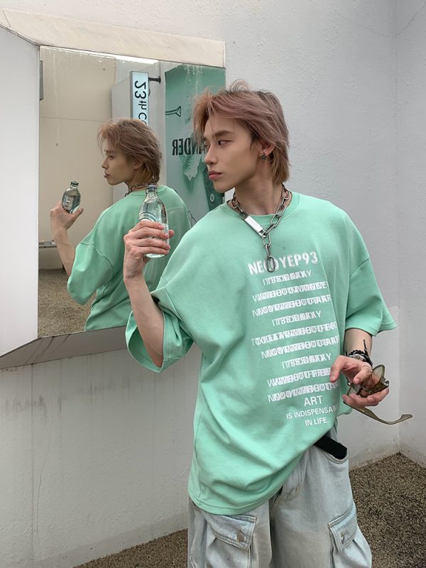 Heavyweight Streetwear Loose Fit Letter Print Short Sleeve T-Shirt for Men - 2025 Summer American High Street Style