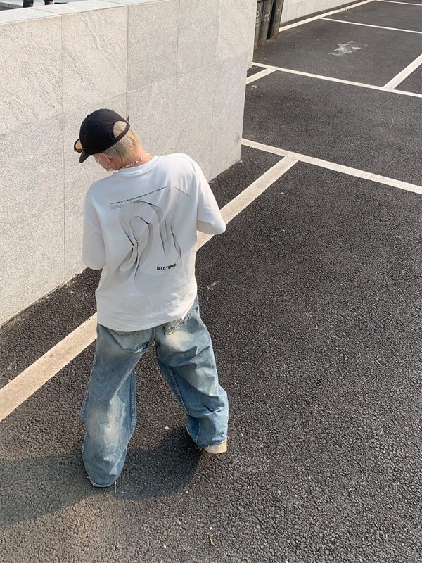 Heavyweight Streetwear Loose Fit Letter Print Short Sleeve T-Shirt for Men - 2025 Summer American High Street Style