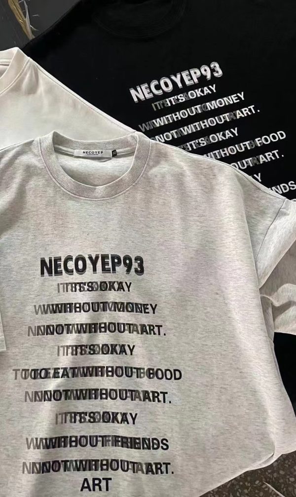 Heavyweight Streetwear Loose Fit Letter Print Short Sleeve T-Shirt for Men - 2025 Summer American High Street Style