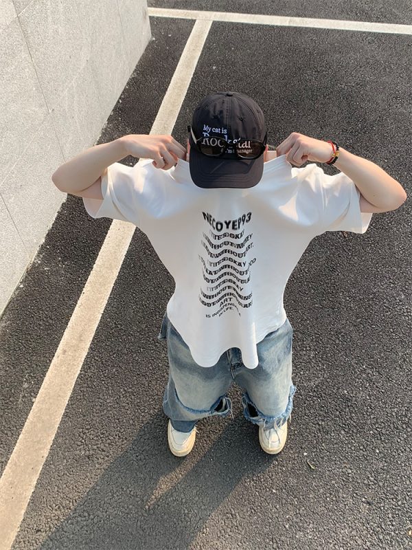 Heavyweight Streetwear Loose Fit Letter Print Short Sleeve T-Shirt for Men - 2025 Summer American High Street Style