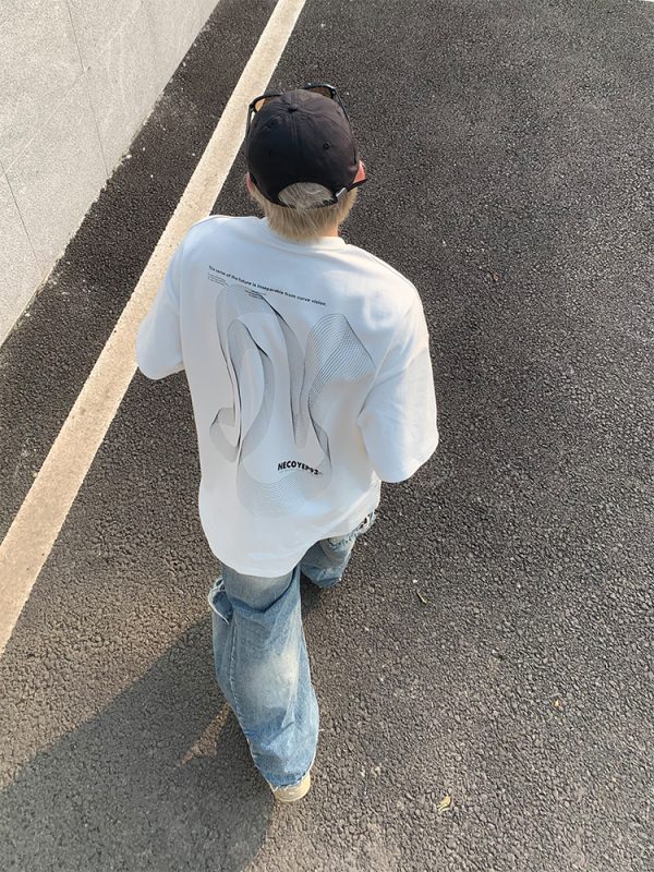 Heavyweight Streetwear Loose Fit Letter Print Short Sleeve T-Shirt for Men - 2025 Summer American High Street Style