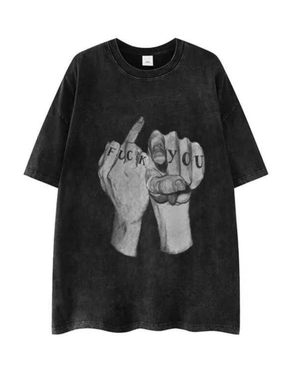 Heavyweight Vintage Washed Cotton Short Sleeve T-Shirt for Women - Hip-Hop Style, Retro Dark Fashion, European & American Trendy Design