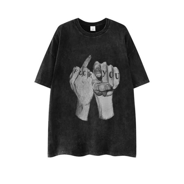 Heavyweight Vintage Washed Cotton Short Sleeve T-Shirt for Women - Hip-Hop Style, Retro Dark Fashion, European & American Trendy Design