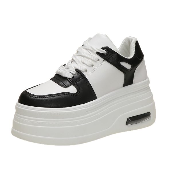 Height-Increasing 8cm Thick-Soled White Leather Sneakers for Women - Trendy Spring 2023 European Style Versatile Skate Shoes