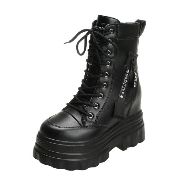 Height Increasing Martin Boots for Women - 10cm Thick Sole Ankle Boots in British Style - Versatile Autumn Winter Footwear