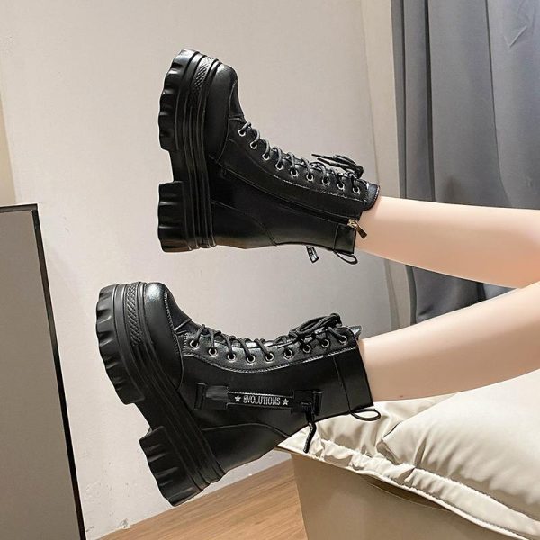 Height Increasing Martin Boots for Women - 10cm Thick Sole Ankle Boots in British Style - Versatile Autumn Winter Footwear