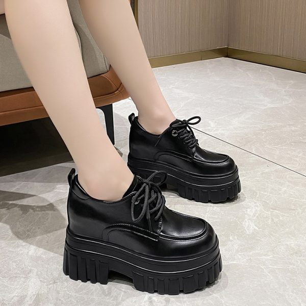 Height-Increasing Women's Patent Leather Platform Loafers - Thick-Soled Spring Autumn Shoes for Short Women