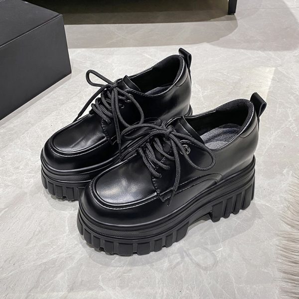 Height-Increasing Women's Patent Leather Platform Loafers - Thick-Soled Spring Autumn Shoes for Short Women