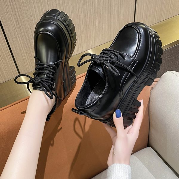 Height-Increasing Women's Patent Leather Platform Loafers - Thick-Soled Spring Autumn Shoes for Short Women