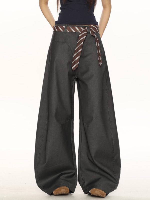 High-End Casual Wide-Leg Floor-Length Pants for Women - Unique Draped Design with Curved Blade Detail, Versatile Fashion Statement