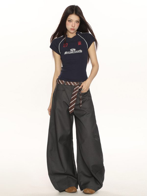 High-End Casual Wide-Leg Floor-Length Pants for Women - Unique Draped Design with Curved Blade Detail, Versatile Fashion Statement
