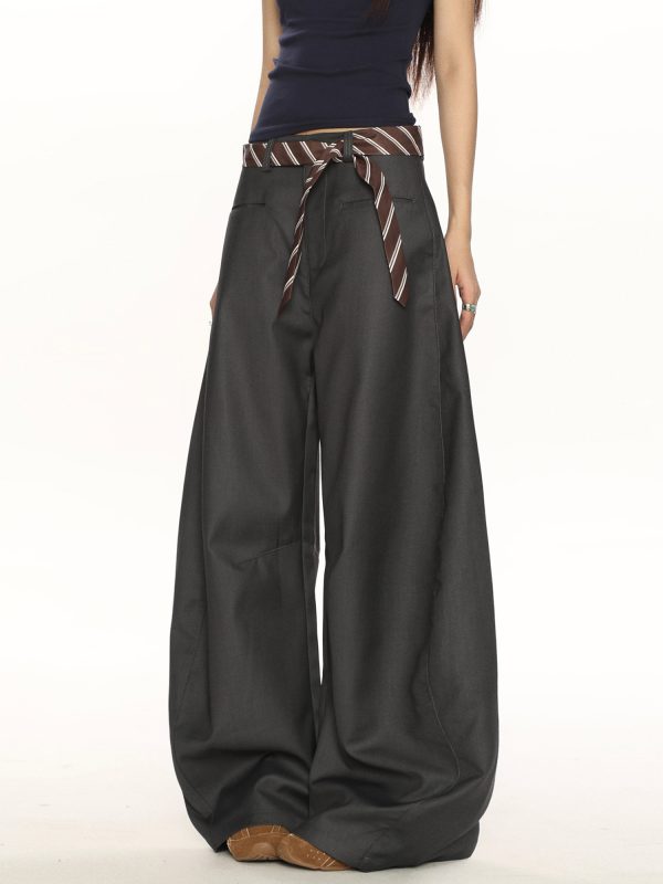 High-End Casual Wide-Leg Floor-Length Pants for Women - Unique Draped Design with Curved Blade Detail, Versatile Fashion Statement