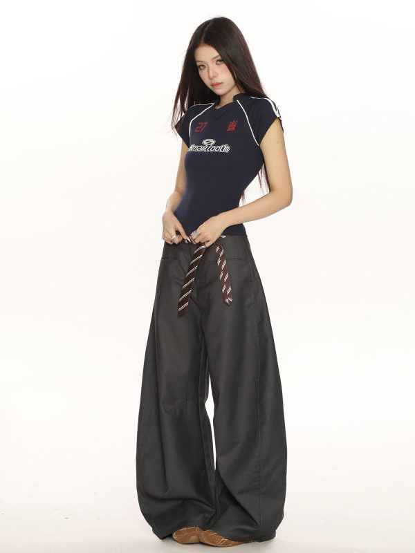 High-End Casual Wide-Leg Floor-Length Pants for Women - Unique Draped Design with Curved Blade Detail, Versatile Fashion Statement
