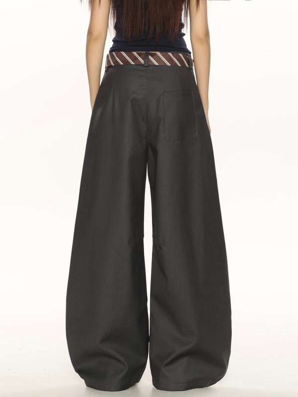 High-End Casual Wide-Leg Floor-Length Pants for Women - Unique Draped Design with Curved Blade Detail, Versatile Fashion Statement