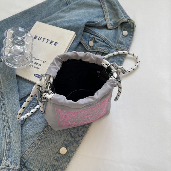 High-End Embroidered Canvas Bucket Bag for Women - Summer 2025 Drawstring Crossbody Phone Bag, Casual Style