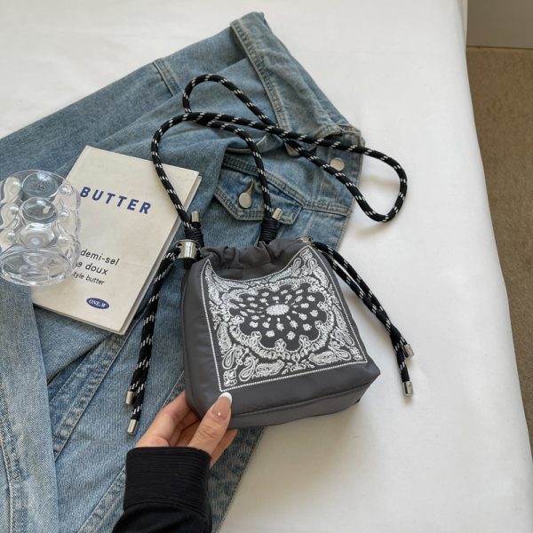 High-End Embroidered Canvas Bucket Bag for Women - Summer 2025 Drawstring Crossbody Phone Bag, Casual Style