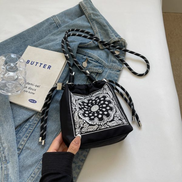 High-End Embroidered Canvas Bucket Bag for Women - Summer 2025 Drawstring Crossbody Phone Bag, Casual Style