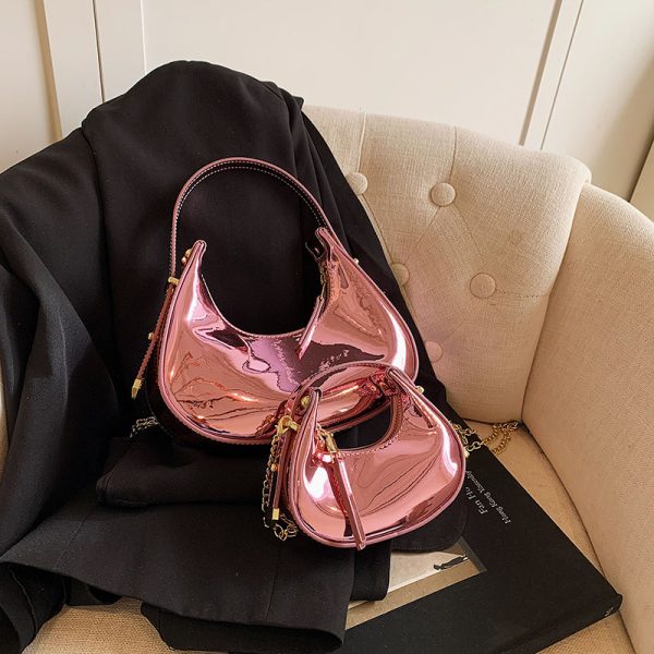 High-End Laser Patent Leather Crescent Handbag - Women's 2025 Trendy Chain Shoulder Crossbody Bag