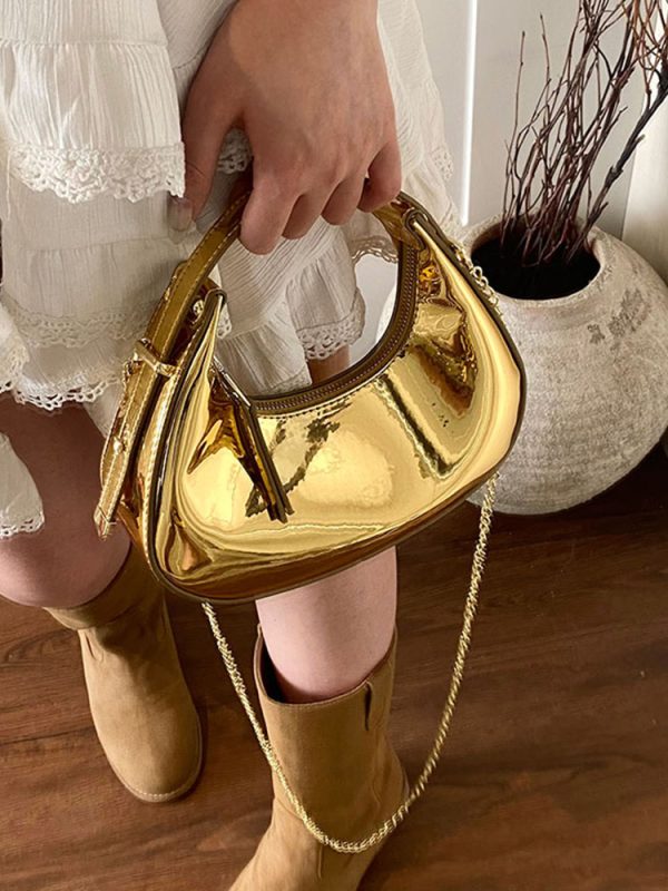 High-End Laser Patent Leather Crescent Handbag - Women's 2025 Trendy Chain Shoulder Crossbody Bag