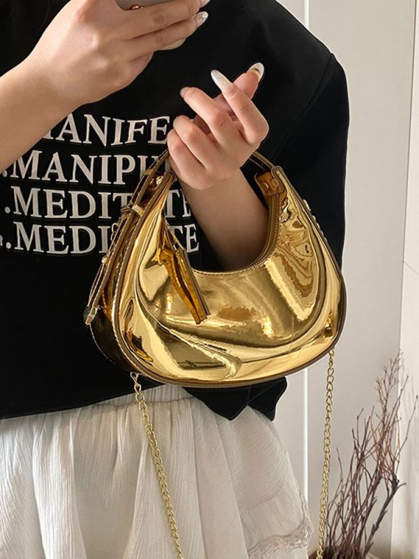 High-End Laser Patent Leather Crescent Handbag - Women's 2025 Trendy Chain Shoulder Crossbody Bag