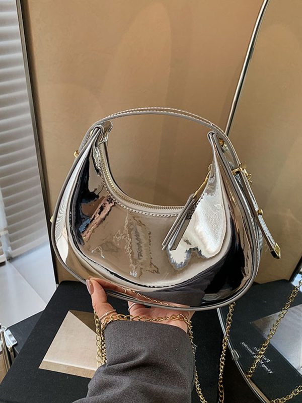 High-End Laser Patent Leather Crescent Handbag - Women's 2025 Trendy Chain Shoulder Crossbody Bag