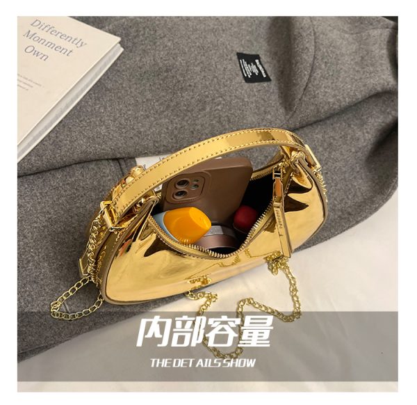 High-End Laser Patent Leather Crescent Handbag - Women's 2025 Trendy Chain Shoulder Crossbody Bag