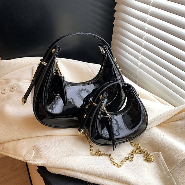 High-End Laser Patent Leather Crescent Handbag - Women's 2025 Trendy Chain Shoulder Crossbody Bag
