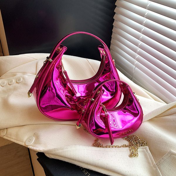 High-End Laser Patent Leather Crescent Handbag - Women's 2025 Trendy Chain Shoulder Crossbody Bag