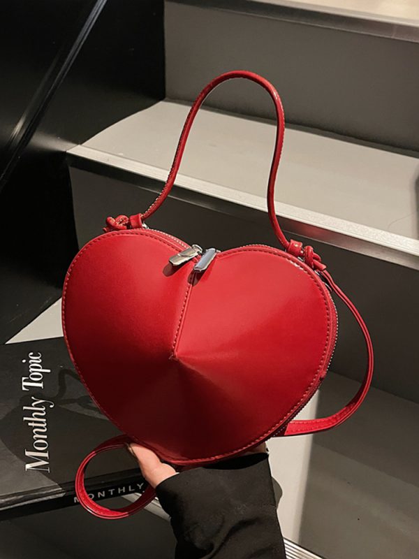 High-End Red Handbag for Women - 2025 Spring Summer Shoulder Crossbody Bag with Heart-Shaped Coin Purse, Trendy Niche Fashion Accessory