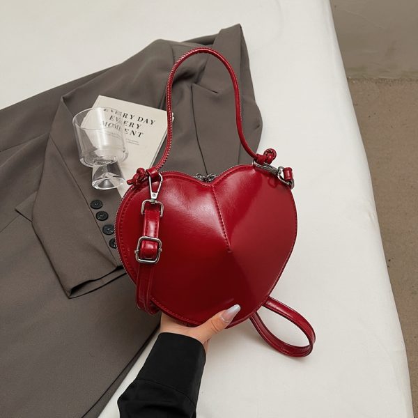 High-End Red Handbag for Women - 2025 Spring Summer Shoulder Crossbody Bag with Heart-Shaped Coin Purse, Trendy Niche Fashion Accessory