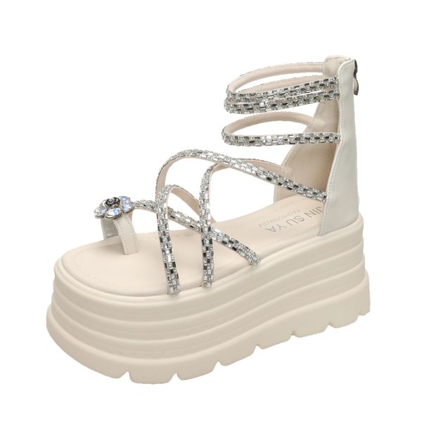 High-End Rhinestone Open-Toe Sandals for Women - 8cm Thick Sole, 2025 Summer Style, Perfect for Skirts, Chic Roman Footwear