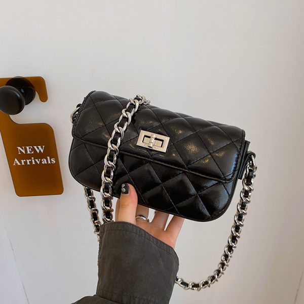 High-End Silver Diamond-Patterned Chain Crossbody Bag for Women - 2025 Minimalist Summer Fashion
