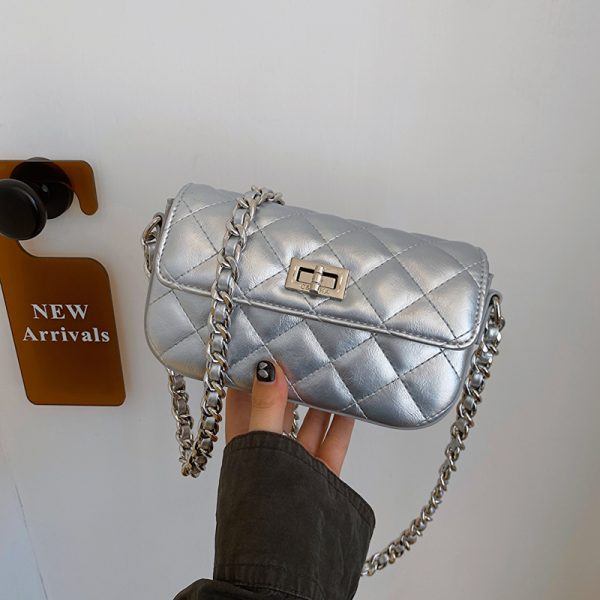 High-End Silver Diamond-Patterned Chain Crossbody Bag for Women - 2025 Minimalist Summer Fashion